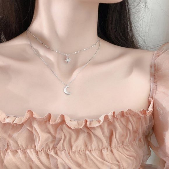 925 Sterling Silver Diamond Moon Star Necklace K - Picture 6 of 7